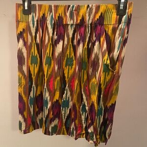 CAbi Multicolor Ikat Mini Skirt in Mustard, Teal & Magenta